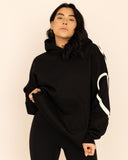 women oversized black hoodie front view