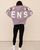 women oversized violet hoodie back view