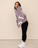 women oversized violet hoodie side view