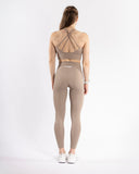 Women beige legging back view