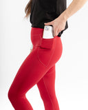 Women red legging pocket side view