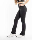 Women black flare legging side view 