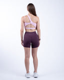 women purple short view
