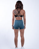 women bleu short view