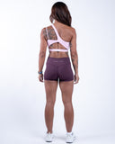women purple short back view