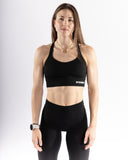 Women black sport bra straps front view