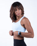 Women bleu sport bra side view