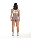 women purple short back view