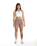 women purple short front view
